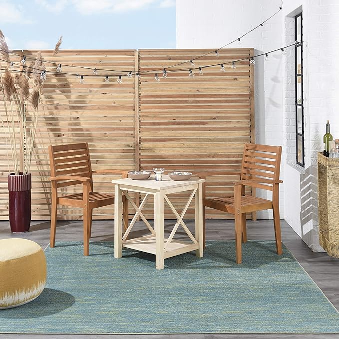 Nourison Essentials 5' x Square Blue Green Fabric Outdoor Area Rug (5' Square)