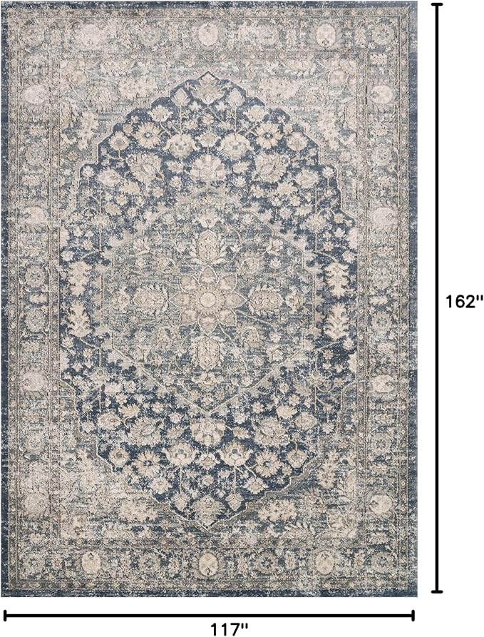 Loloi Teagan Collection 9'-9" x 13'-6" Area Rug in Denim/Mist - Large, Soft Neutral Rug, High-Traffic for Living Room, Bedroom, Home Office, Dining Area
