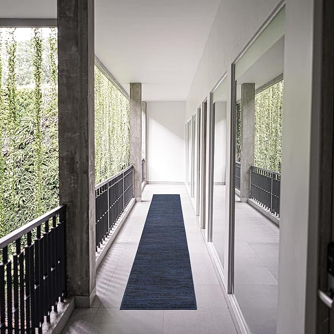 Nourison Essentials Solid Indoor/Outdoor Midnight Blue 2'2" x 18 Area Rug, Easy Cleaning, Non Shedding, Bed Room, Living Room, Dining Room, Deck, Patio, Backyard (2x18)