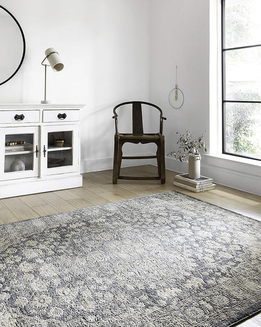 Loloi Teagan Collection 5'-3" x 7'-6" Area Rug in Denim/Mist - Large, Soft Neutral Rug, High-Traffic for Living Room, Bedroom, Home Office, Dining Area