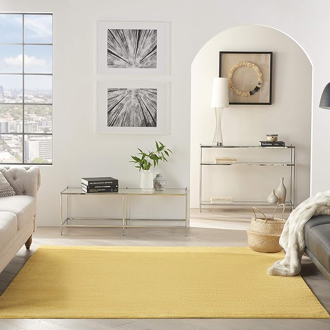 Nourison Essentials Indoor/Outdoor Yellow 5' x Square Area Rug, Easy Cleaning, Non Shedding, Bed Room, Living Room, Dining Room, Backyard, Deck, Patio (5 Square)
