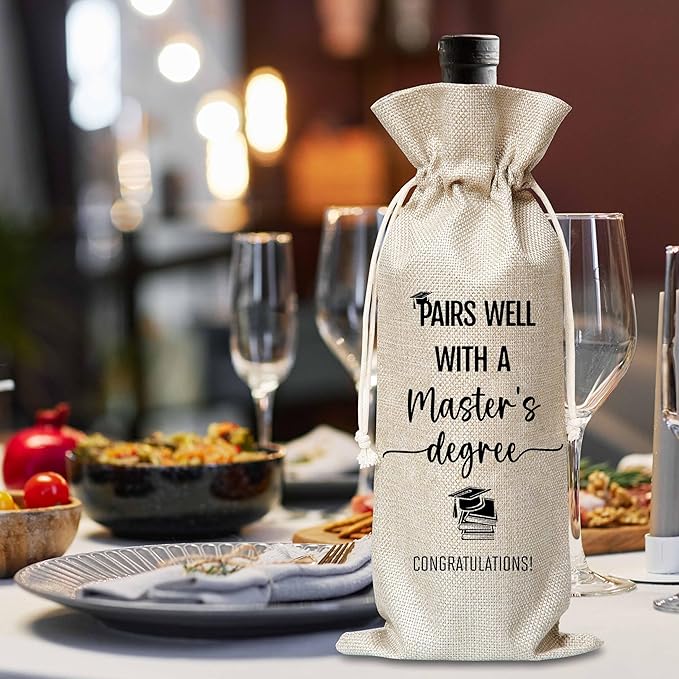 Xanev Masters Degree Graduation Gifts For Women Man, Graduation Drawstring Wine Gift Bag, Pairs Well With A Bachelor's Degree, Graduation Party Decoration Supplies Favors, B16
