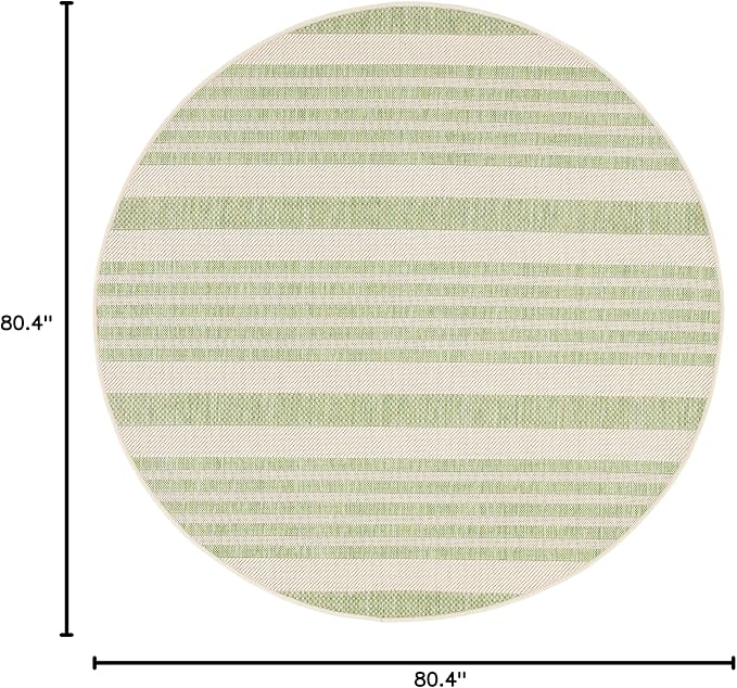 SAFAVIEH Courtyard Collection 6'7" Round Beige/Sweet Pea CY6062 Stripe Indoor/ Outside Waterproof Easy cleansingPatio Backyard Mudroom Area Mat