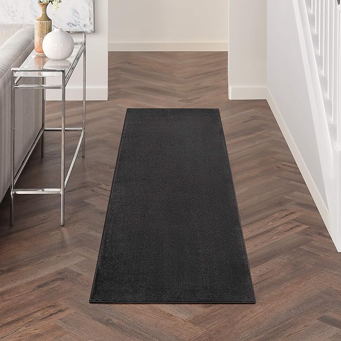 Nourison Essentials Solid Contemporary Black 2'x10' Runner Rug , 2'2" X 10'