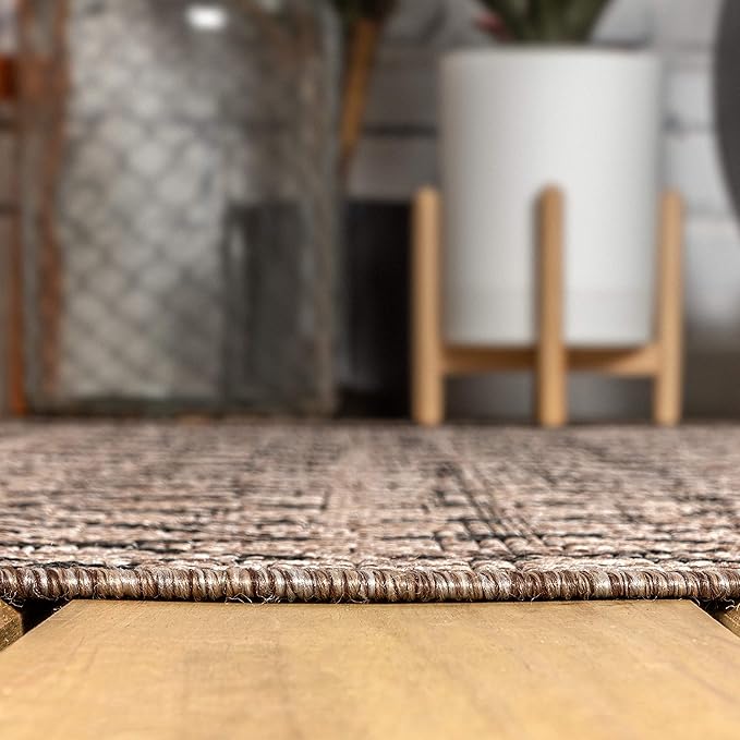 JONATHAN Y SMB108D-3SQ Ourika Moroccan Geometric Textured Weave Indoor/Outdoor Area Rug, Bohemian, Scandinavian for Bedroom, Kitchen, Living Room, Easy-Cleaning, Natural/Black, 3' Square