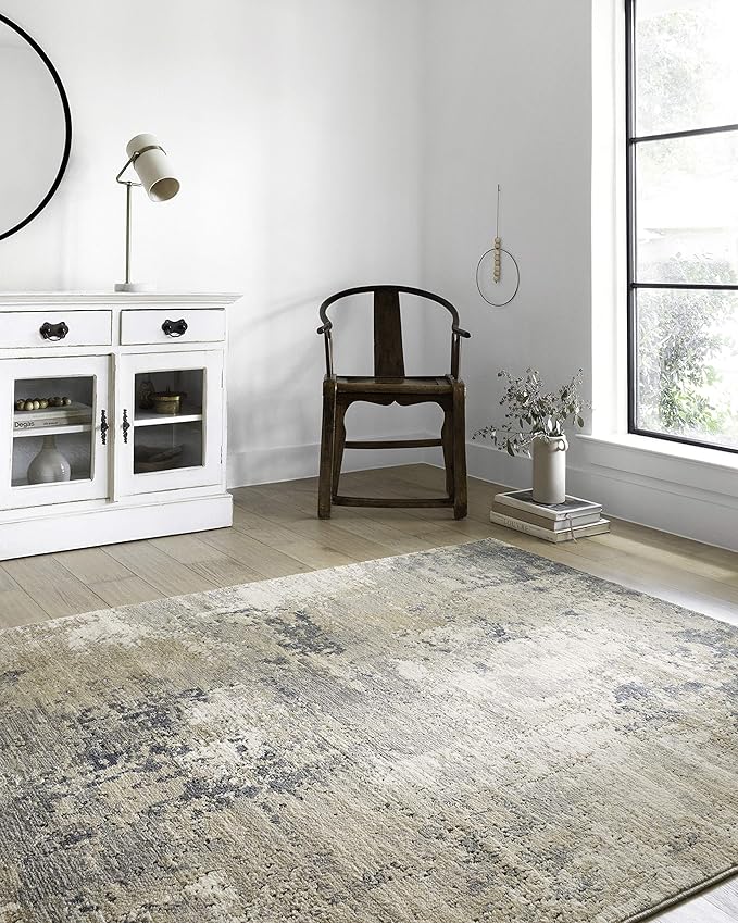 Loloi Teagan Collection 5'-3" x 7'-6" Area Rug in Sand/Mist - Large, Soft Neutral Rug, High-Traffic for Living Room, Bedroom, Home Office, Dining Area