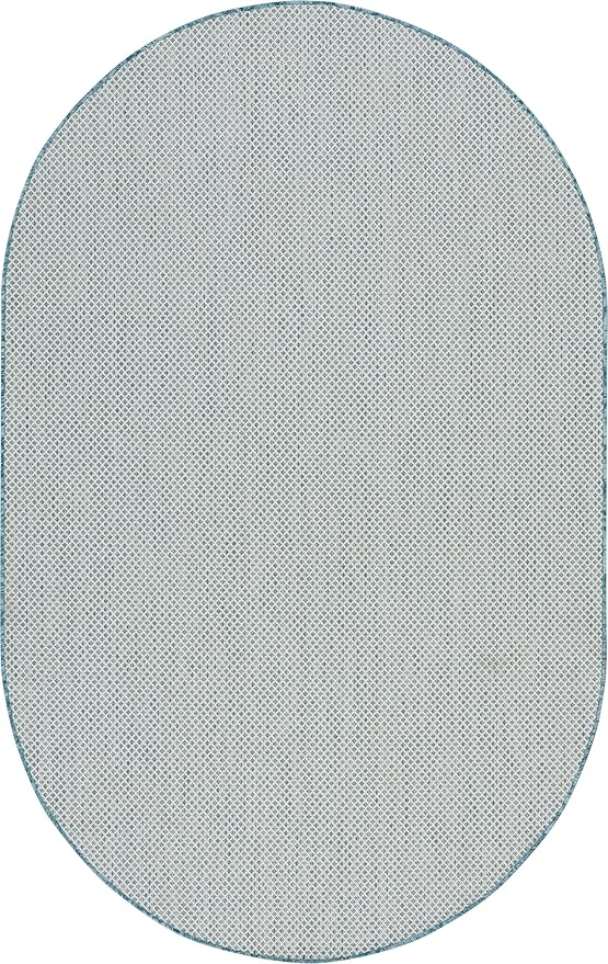 Nourison Courtyard Indoor/Outdoor Ivory/Aqua 5' x 8' Oval Area Rug, Easy Cleaning, Non Shedding, Bed Room, Living Room, Dining Room, Backyard, Deck, Patio (5x8 Oval)