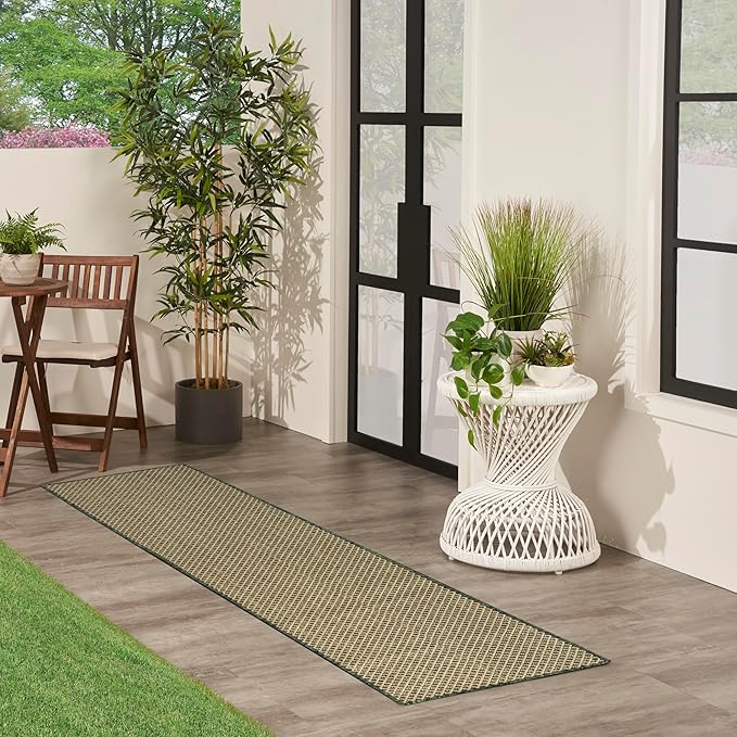 Nourison Courtyard 8' Runner Green Fabric Area Rug