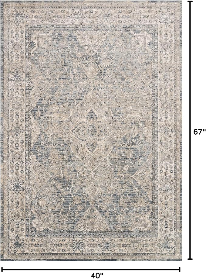 Loloi II Teagan Collection TEA-04 Sky/Natural 3'-4" x 5'-7", .25" Thick, Accent Rug, Soft, Durable, Neutral, Woven, Low Pile, Non-Shedding, Easy Clean, Living Room Rug