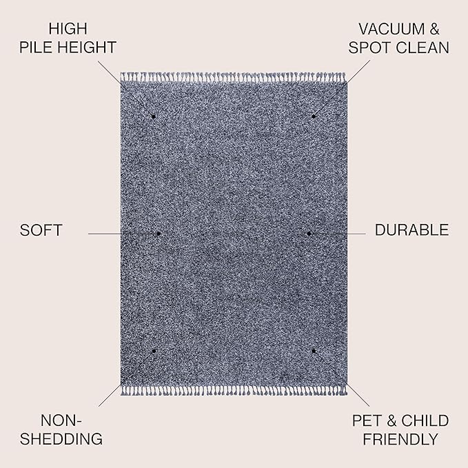 JONATHAN Y MCR100C-5 Mercer Shag Plush Tassel Indoor Area-Rug Bohemian Modern Contemporary Solid Easy-Cleaning Bedroom Kitchen Living Room, 5 X 8, Denim Blue with Tassel