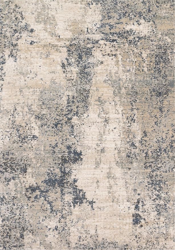 Loloi II Teagan Collection TEA-07 Natural/Denim 3'-4" x 5'-7", .25" Thick, Accent Rug, Soft, Durable, Neutral, Woven, Low Pile, Non-Shedding, Easy Clean, Living Room Rug