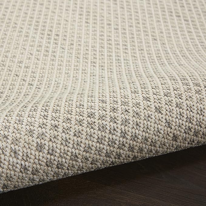 Nourison Courtyard Indoor/Outdoor Ivory Silver 12' x 15' Area Rug, Easy Cleaning, Non Shedding, Bed Room, Living Room, Dining Room, Backyard, Deck, Patio (12x15)