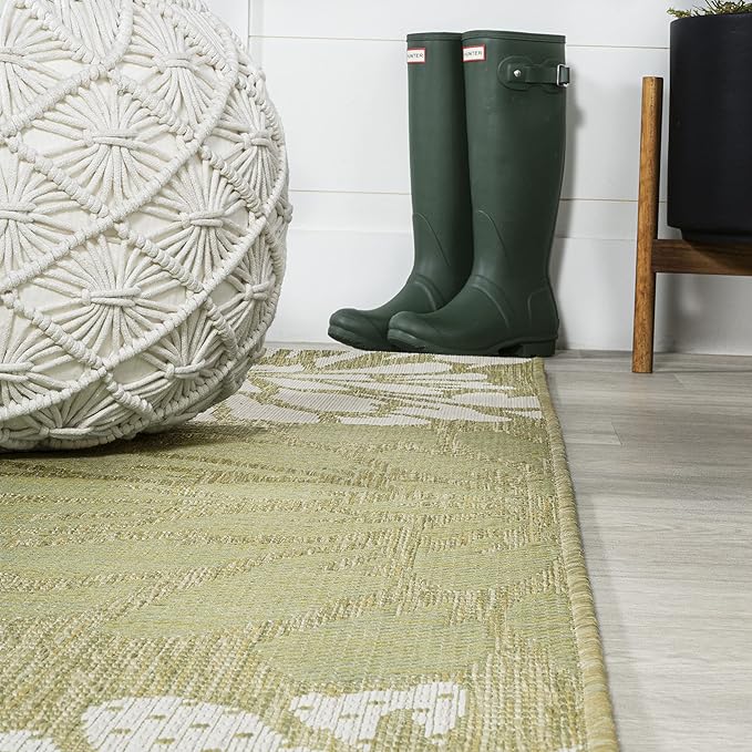 JONATHAN Y SMB110H-8 Zinnia Modern Floral Textured Weave Indoor Outdoor Area Rug, Country Coastal Transitional Easy Cleaning,Bedroom,Kitchen,Backyard,Patio,Non Shedding, 8 X 10, Green/Cream