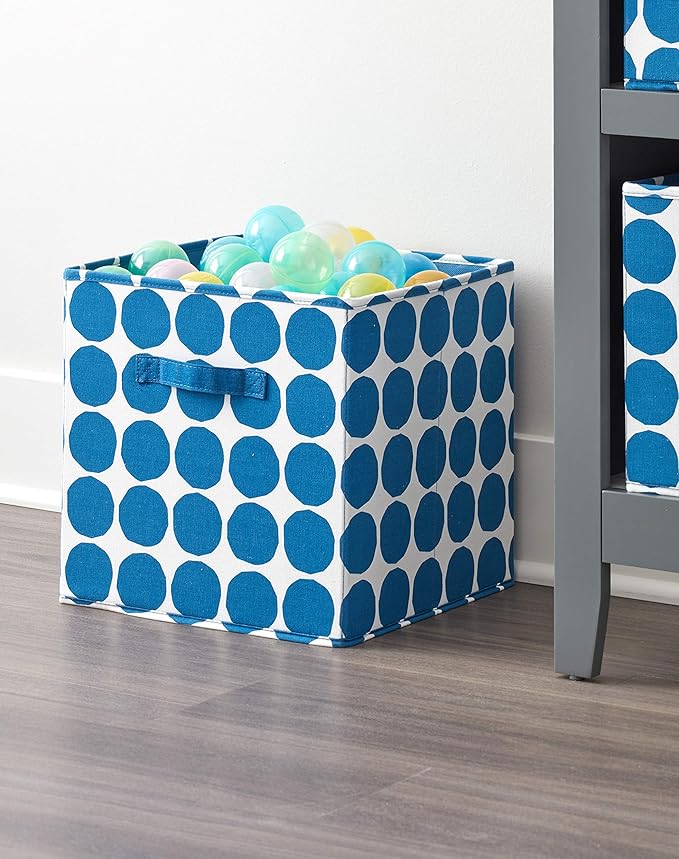 iDesign Dot Fabric Storage Cube Bin, Medium Basket Container with Dual Side Handles for Closet, Bedroom, Toys, Nursery - Blue