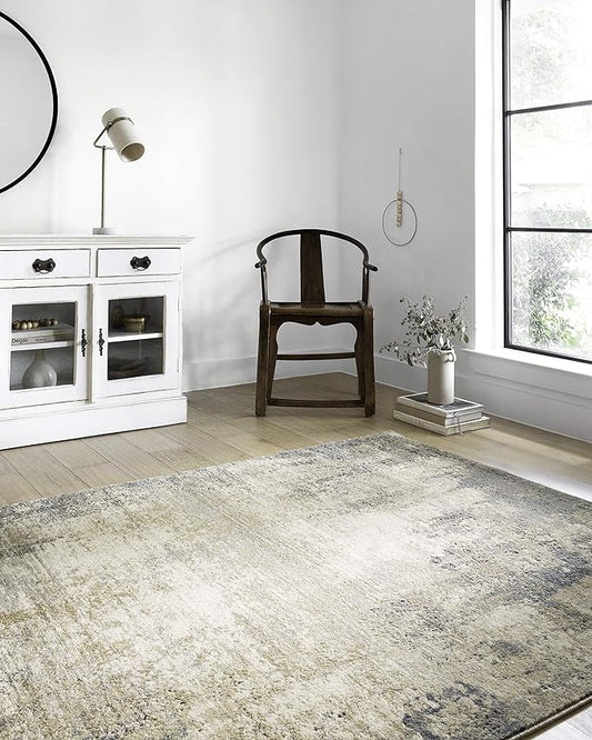 Loloi II Teagan Collection TEA-08 Ivory/Mist 2'-8" x 7'-6", .25" Thick, Runner Rug, Soft, Durable, Neutral, Woven, Low Pile, Non-Shedding, Easy Clean, Living Room Rug