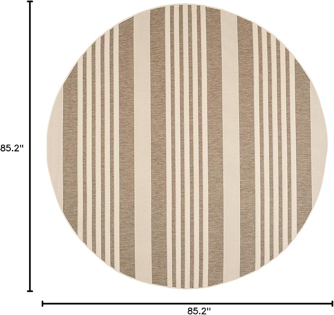 SAFAVIEH Courtyard Collection 7'10" Round Brown/Bone CY6062 Stripe Indoor/ Outdoor-Waterproof Easy-Cleaning Patio Backyard Mudroom Area-Rug