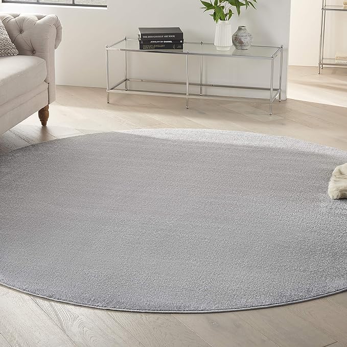 Nourison Essentials Indoor/Outdoor Silver Grey 8' x Round Area Rug, Easy Cleaning, Non Shedding, Bed Room, Living Room, Dining Room, Backyard, Deck, Patio (8 Round)
