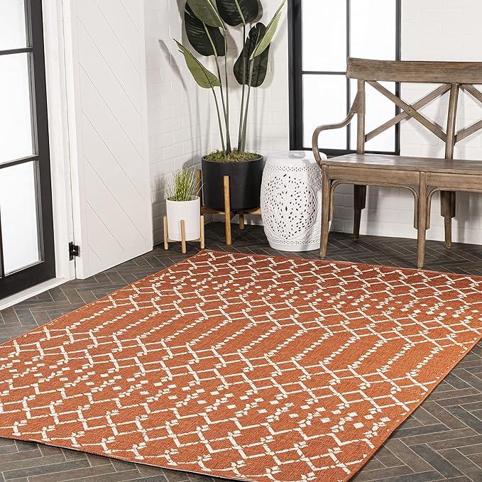 JONATHAN Y SMB108P-3 Ourika Moroccan Geometric Textured Weave Indoor Outdoor Area-Rug, Bohemian Rustic Scandinavian Easy-Cleaning,Bedroom,Kitchen,Backyard,Patio,Non Shedding, 3 X 5, Orange/Cream