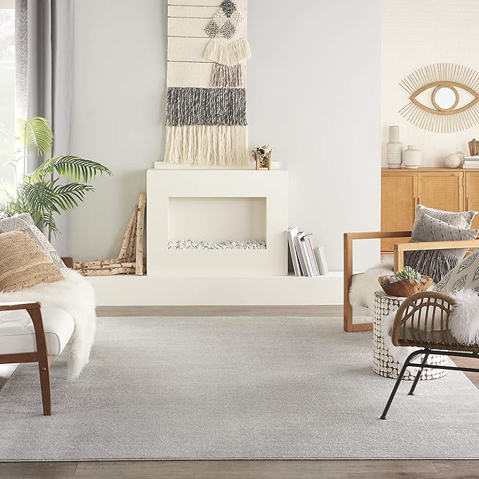 Nourison Essentials Indoor/Outdoor Silver Grey 10' x 14' Area Rug, Easy Cleaning, Non Shedding, Bed Room, Living Room, Dining Room, Backyard, Deck, Patio (10x14)