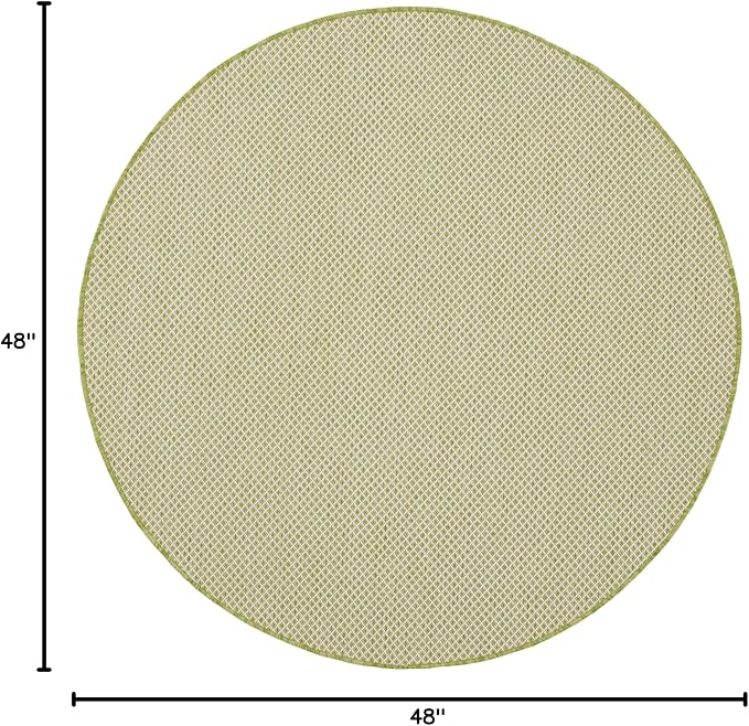 Nourison Courtyard Indoor/Outdoor Ivory Green 4' x Round Area Rug, Easy Cleaning, Non Shedding, Bed Room, Living Room, Dining Room, Backyard, Deck, Patio (4 Round)
