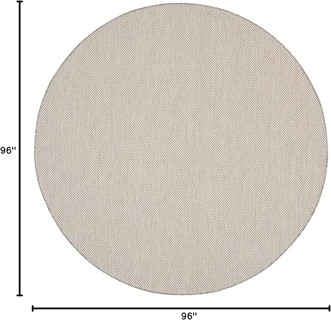 Nourison Courtyard Indoor/Outdoor Ivory/Silver 8' x Round Area Rug, Easy Cleaning, Non Shedding, Bed Room, Living Room, Dining Room, Backyard, Deck, Patio (8 Round)