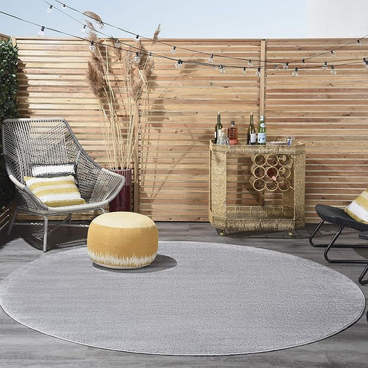 Nourison Essentials 120" x Round Outdoor Indoor/Outdoor Rug in Silver Grey