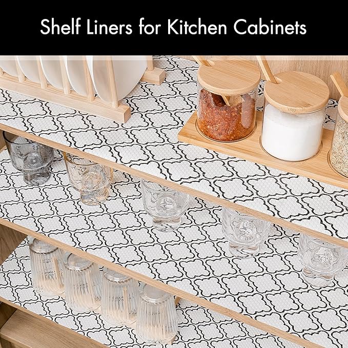 Cooyes Shelf Liner – Non-Slip Shelf Liners for Kitchen Cabinets – Waterproof Shelf Paper with Modern Pattern – Durable EVA Cabinet Liners