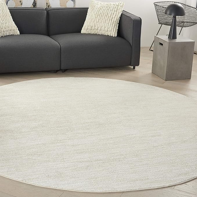 Nourison Essentials Indoor/Outdoor Ivory Beige 8' x Round Area Rug, Easy Cleaning, Non Shedding, Bed Room, Living Room, Dining Room, Backyard, Deck, Patio (8 Round)