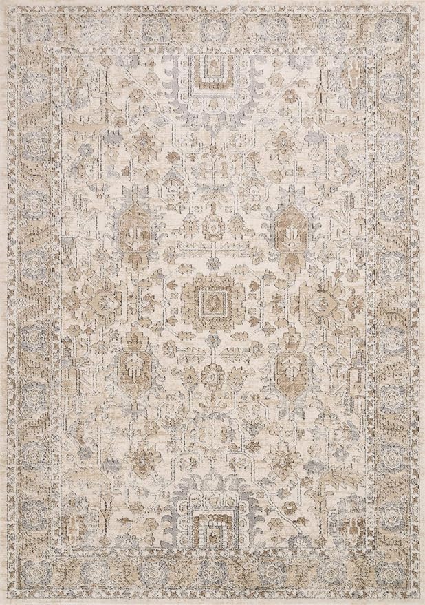 Loloi Teagan Collection 6'-7" x 9'-2" Area Rug in Ivory/Sand - Large, Soft Neutral Rug, High-Traffic Area Rug for Living Room, Bedroom, Home Office, Dining Area