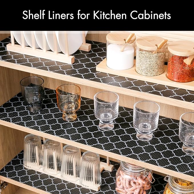 Cooyes Shelf Liner – Non-Slip Shelf Liners for Kitchen Cabinets – Waterproof Shelf Paper with Modern Pattern – Durable EVA Cabinet Liners
