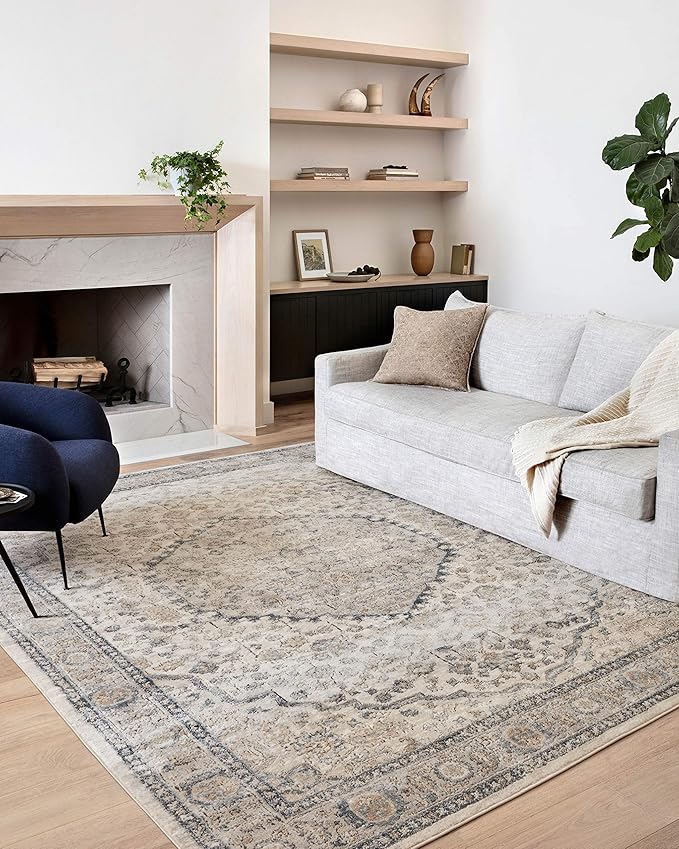Loloi Teagan Collection 5'-3" x 7'-6" Area Rug in Natural/Lt. Grey - Large, Soft Neutral Rug, High-Traffic for Living Room, Bedroom, Home Office, Dining Area