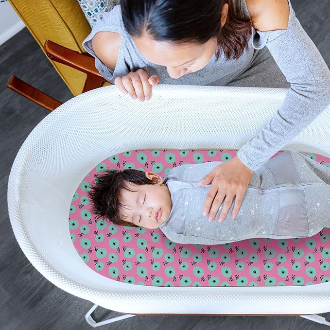 TotAha Premium Stretchy Bassinet Cradle Sheets (2-Pack) -Hypoallergenic, Silky Comfort, Buttery Soft, Calming Effect, All-Season Jersey-Knit Sheets,32 X 16 X 3''(Colorful Flora & Blue Flowers)