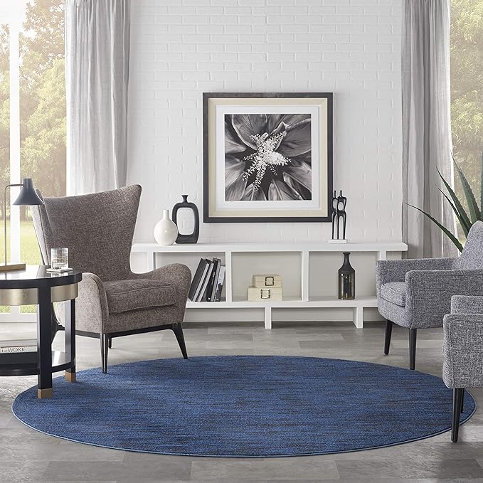 Nourison Essentials Indoor/Outdoor Midnight Blue 8' x Round Area Rug, Easy Cleaning, Non Shedding, Bed Room, Living Room, Dining Room, Backyard, Deck, Patio (8 Round)