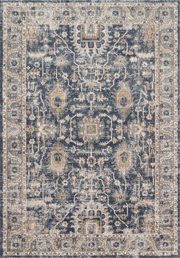 Loloi Teagan Collection 9'-9" x 13'-6" Area Rug in Denim/Pebble - Large, Soft Neutral Rug, High-Traffic for Living Room, Bedroom, Home Office, Dining Area