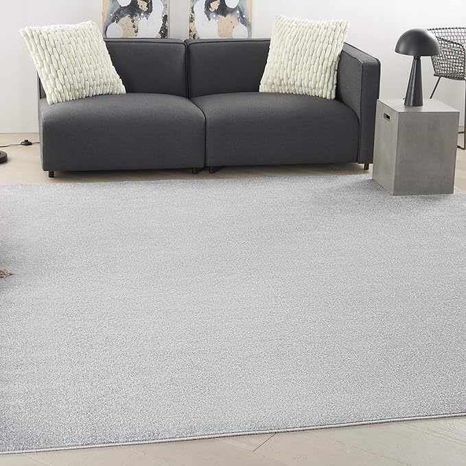 Nourison Essentials 108x108 Square Contemporary Fabric Area Rug in Silver Gray