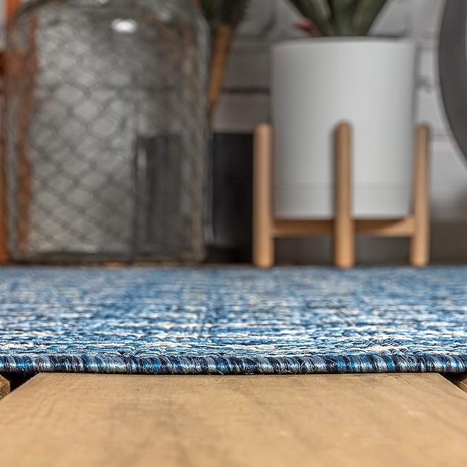 JONATHAN Y SMB108B-8R Ourika Moroccan Geometric Textured Weave Indoor/Outdoor Area Rug, Bohemian, Scandinavian for Bedroom, Kitchen, Living Room, Easy-Cleaning, Navy/Light Gray, 8' Round