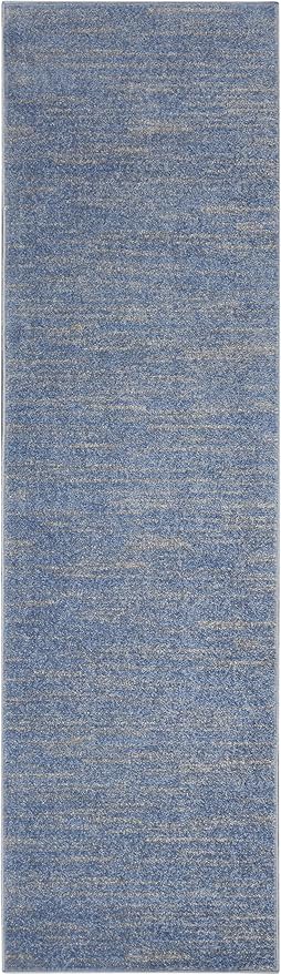 Nourison Essentials Indoor/Outdoor Blue/Grey 2'2" x 7'6" Area Rug, Easy Cleaning, Non Shedding, Bed Room, Living Room, Dining Room, Backyard, Deck, Patio (2x8)