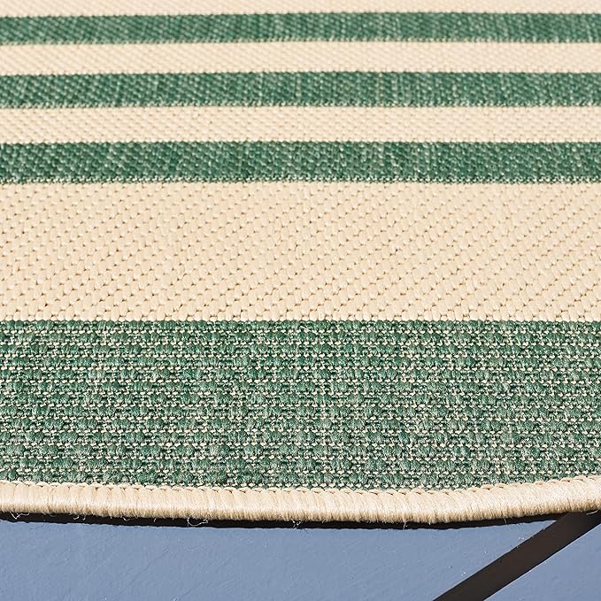SAFAVIEH Courtyard Collection Area Rug - 4' Round, Beige & Dark Green, Stripe Design, Non-Shedding & Easy Care, Indoor/Outdoor & Washable-Ideal for Patio, Backyard, Mudroom (CY6062-322)