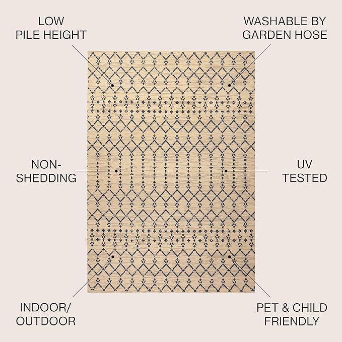 JONATHAN Y SMB108H-4 Ourika Moroccan Geometric Textured Weave Indoor Outdoor -Area Rug, Coastal, Traditional, Transitional Easy-Cleaning,Bedroom,Kitchen,Backyard,Patio,Non Shedding, Beige/Navy, 4 X 6
