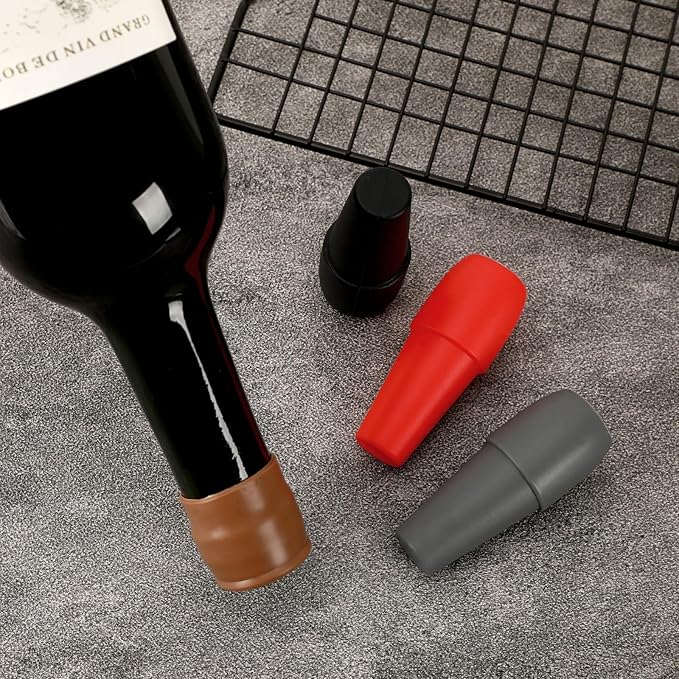 JUNEBRUSHS Wine Stoppers, 8PCS Silicone Wine Stoppers for Wine Bottles, Beer Bottle Stopper, Champagne Stopper, Reusable Sparkling Wine Bottle Stopper(4 Colors)