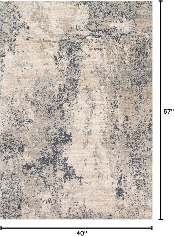 Loloi II Teagan Collection TEA-07 Natural/Denim 3'-4" x 5'-7", .25" Thick, Accent Rug, Soft, Durable, Neutral, Woven, Low Pile, Non-Shedding, Easy Clean, Living Room Rug