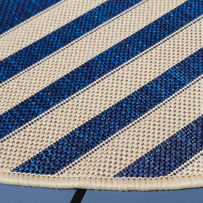 SAFAVIEH Courtyard Collection 6'7" Round Navy/Beige CY6062 Stripe Indoor/ Outside Waterproof Easy cleansingPatio Backyard Mudroom Area Mat