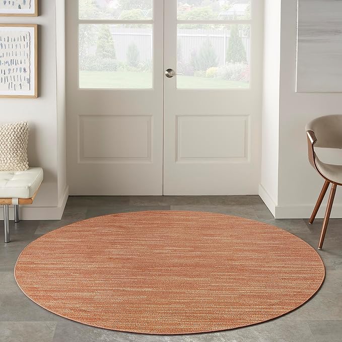 Nourison Essentials Indoor/Outdoor Rust 6' x Round Area Rug, Easy Cleaning, Non Shedding, Bed Room, Living Room, Dining Room, Backyard, Deck, Patio (6 Round)