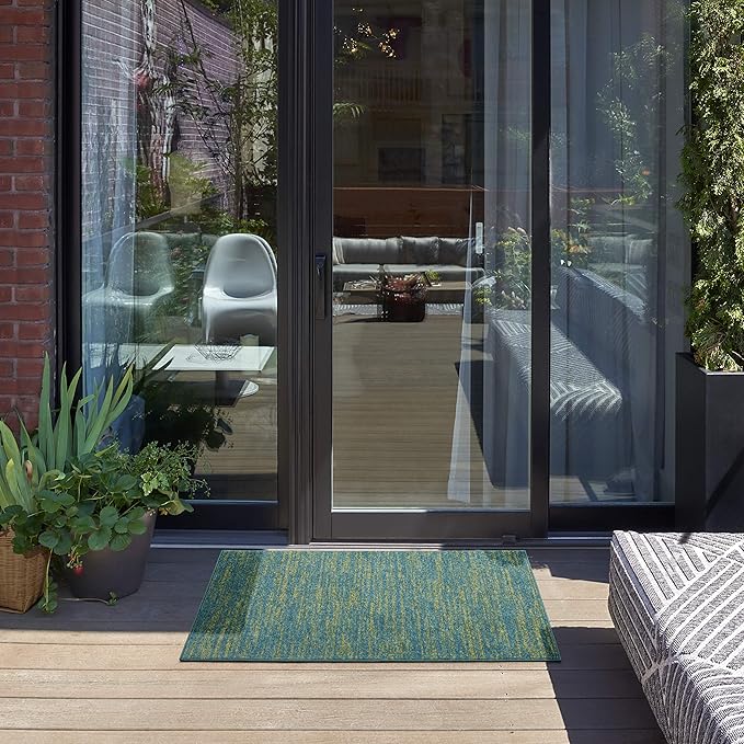 Nourison Essentials 2' x 4' Blue Green Fabric Outdoor Area Rug (2' x 4')