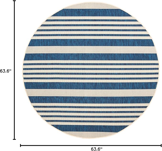 SAFAVIEH Courtyard Collection Area Rug - 5'3" Round, Navy & Beige, Non-Shedding & Easy Care, Indoor/Outdoor & Washable-Ideal for Patio, Backyard, Mudroom (CY6062-268)