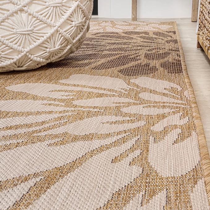 JONATHAN Y SMB110I-8SQ Zinnia Modern Floral Textured Weave Brown/Cream 8' Square Indoor/Outdoor Area Rug, Pet Friendly, Non-Shedding, Stain Resistant, Easy-Cleaning for Backyard, Patio, Porch