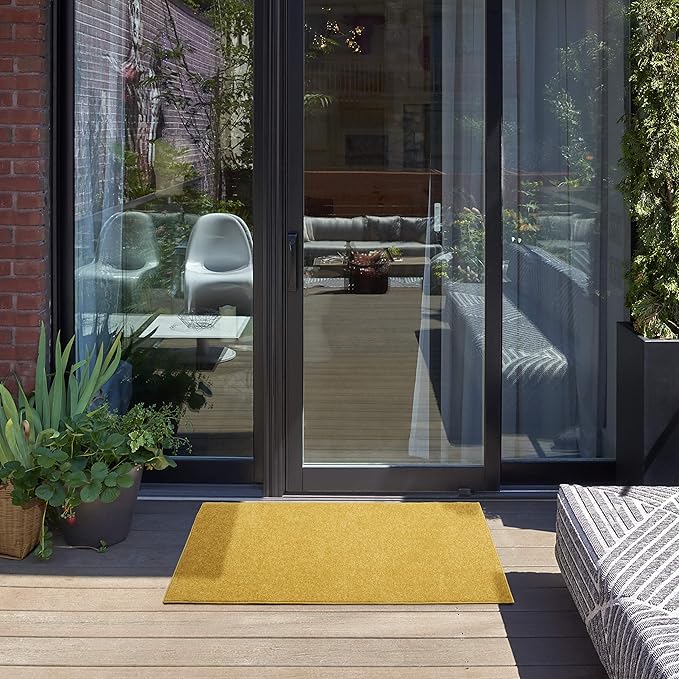 Nourison Essentials Indoor/Outdoor Yellow 2' x 4' Area Rug, Easy Cleaning, Non Shedding, Bed Room, Living Room, Dining Room, Backyard, Deck, Patio (2x4)