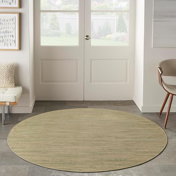 Nourison Essentials Indoor/Outdoor Green Gold 6' x Round Area Rug, Easy Cleaning, Non Shedding, Bed Room, Living Room, Dining Room, Backyard, Deck, Patio (6 Round)