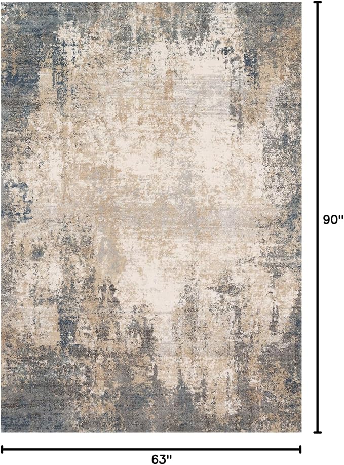 Loloi Teagan Collection 5'-3" x 7'-6" Area Rug in Ivory/Mist - Large, Soft Neutral Rug, High-Traffic for Living Room, Bedroom, Home Office, Dining Area
