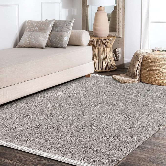 JONATHAN Y MCR100E-8 Mercer Shag Plush Tassel Indoor Area-Rug Bohemian Modern Contemporary Solid Easy-Cleaning Bedroom Kitchen Living Room, 8 X 10, Grey with Tassel